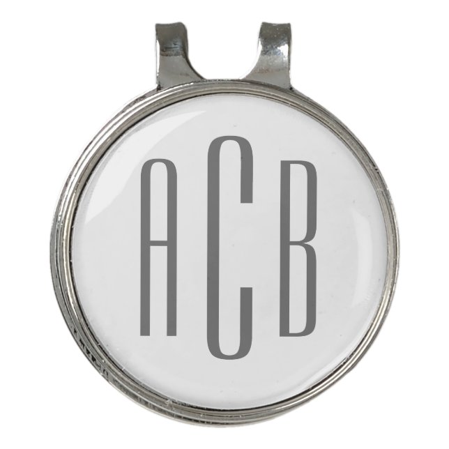 Modern Grey Three Letter Monogram Golf Hat Clip (Front)