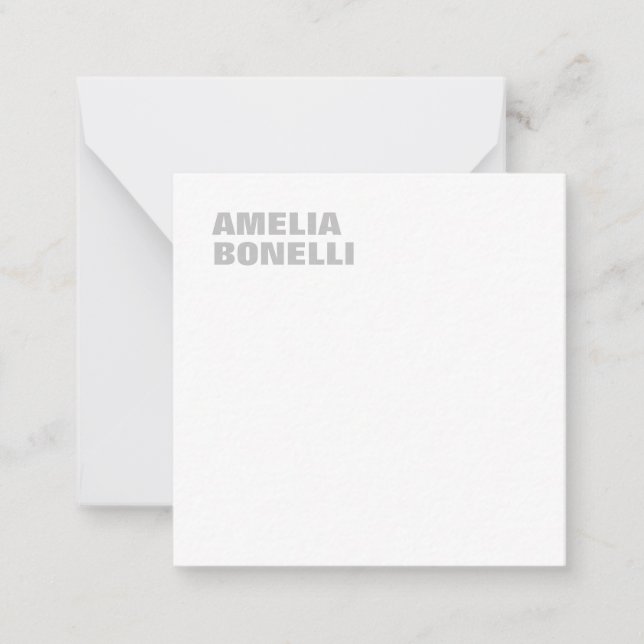 Modern Grey White Bold Minimalist Professional Note Card (Front)