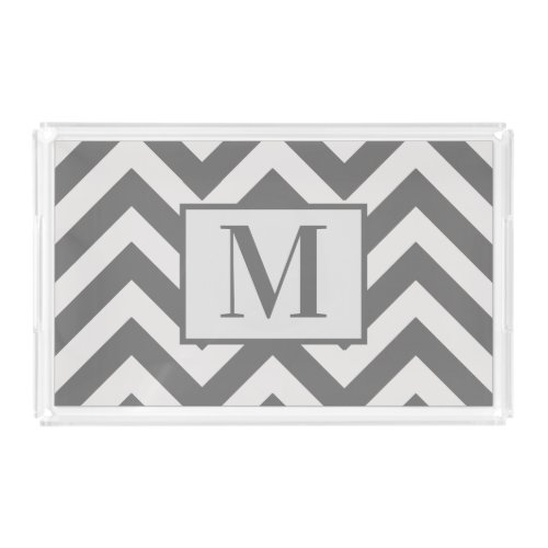 Modern Grey White Chevron Design Monogram Acrylic Tray