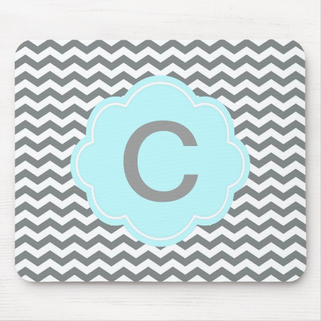 modern  grey, white chevron monogram mouse pad (Front)
