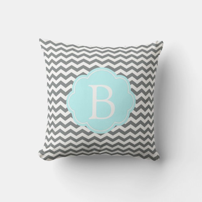 modern  grey, white chevron monogram throw pillow (Front)