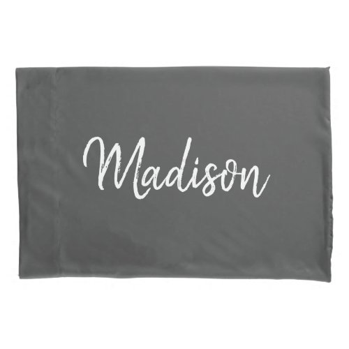Modern Grey White Chic Script Personalized Pillow Case