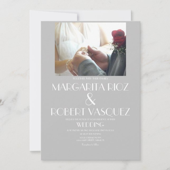Modern Grey White Couples Photo Wedding   Invitation (Front)
