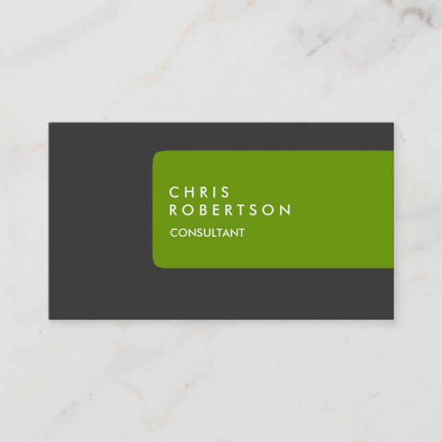 Modern Grey White Green Stripe Business Card (Front)