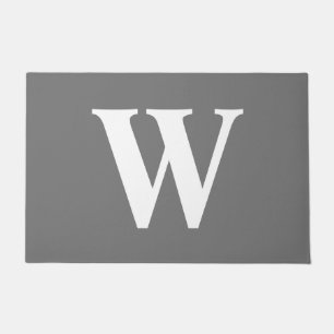 Modern Grey White Minimalist Bold Monogram Doormat