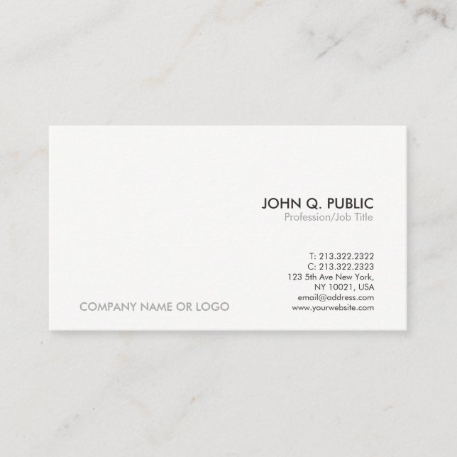 Modern Grey White Professional Simple Elegant Business Card (Front)