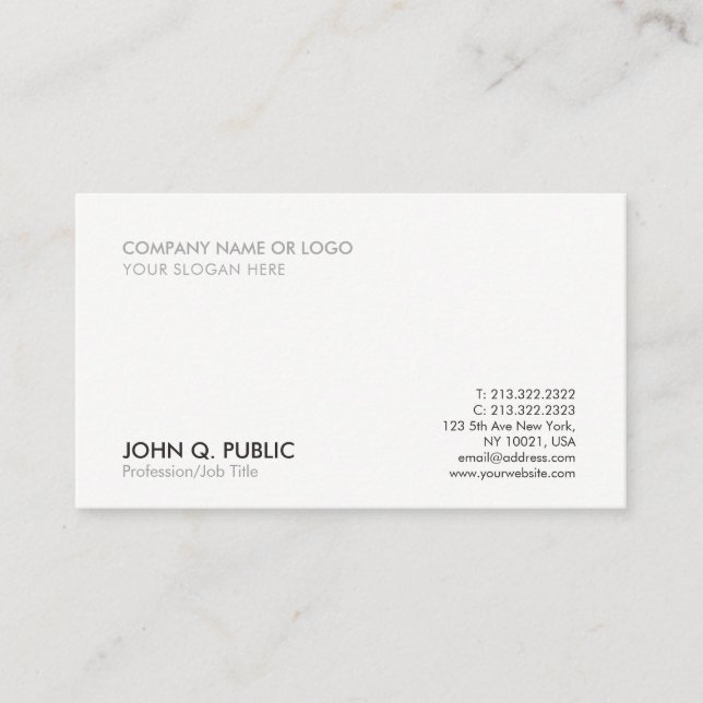 Modern Grey White Professional Simple Elegant Business Card (Front)