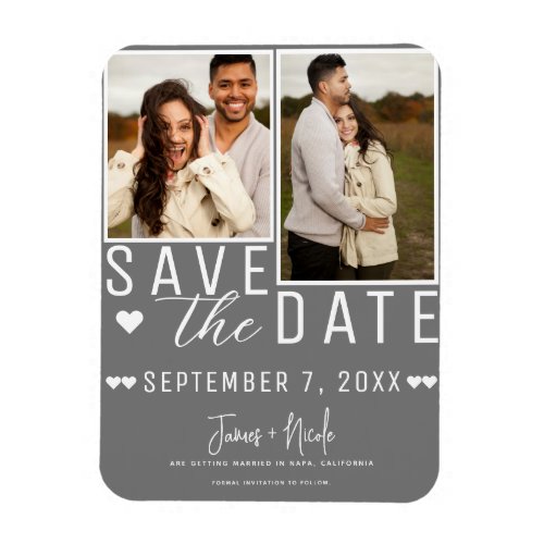 Modern Grey  White Save the Date 2 Photo Wedding Magnet