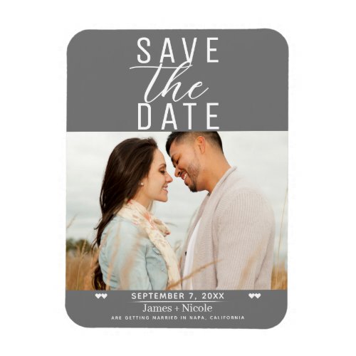 Modern Grey  White Save the Date Wedding Photo Magnet