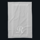Modern Grey White Striped Monogram Kitchen Towel<br><div class="desc">Modern Grey White Striped Monogram Kitchen towel</div>