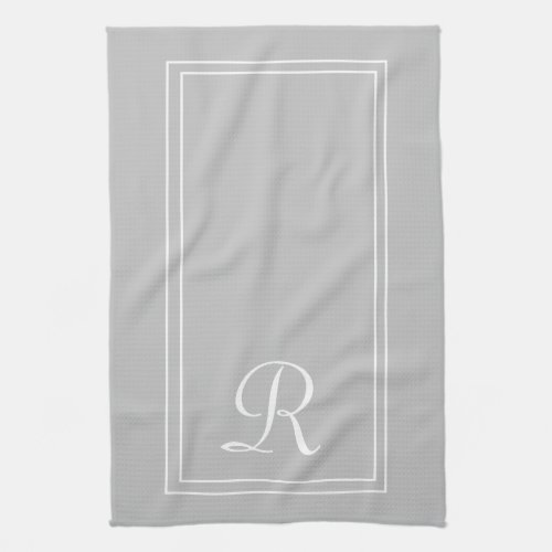 Modern Grey White Striped Monogram Kitchen Towel