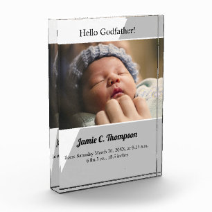 Modern Grey Will you be my Godfather baby photo Block