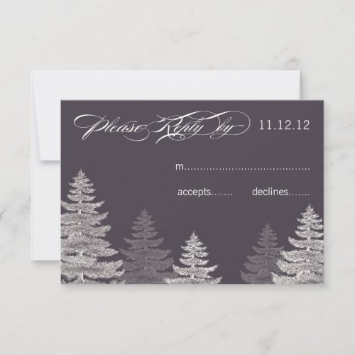 Modern Grey Winter Wedding RSVP Cards Trees