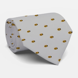 Modern Grey Yellow Bee Seamless Pattern Neck Tie