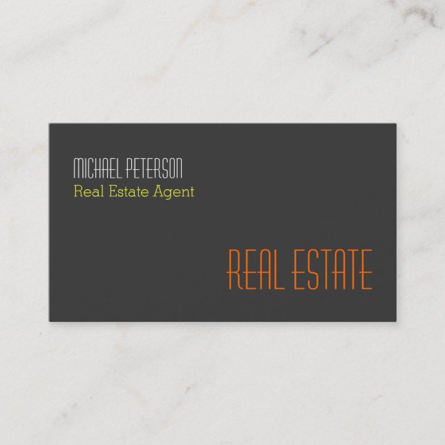 Modern Grey Yellow Orange Agent Business Card (Front)