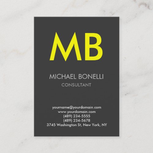Modern grey yellow trendy monogram business card