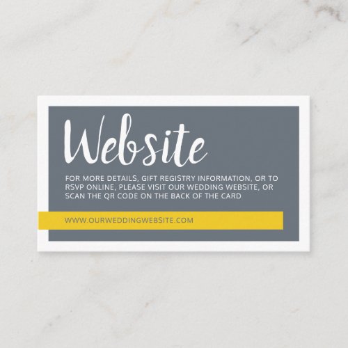 Modern grey  yellow with QR code wedding website  Enclosure Card