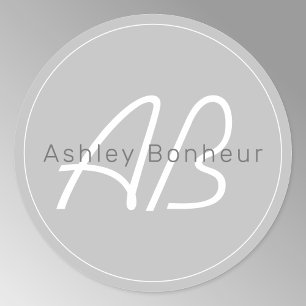 Modern Greys & White   Cool Name & Monogram Classic Round Sticker