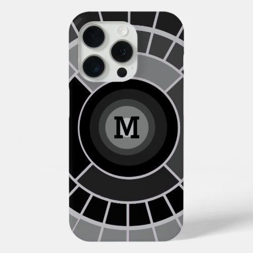 Modern Greyscale color wheel art monogram iPhone 15 Pro Case