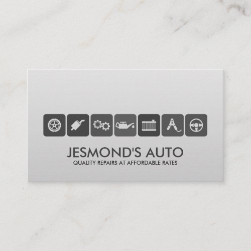 Modern Greyscale Mechanic Car Repair with icons Business Card