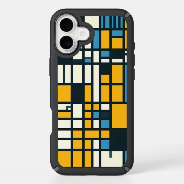 Modern Grid Abstraction – Mondrian-Inspired Geomet Speck iPhone Case (Front)