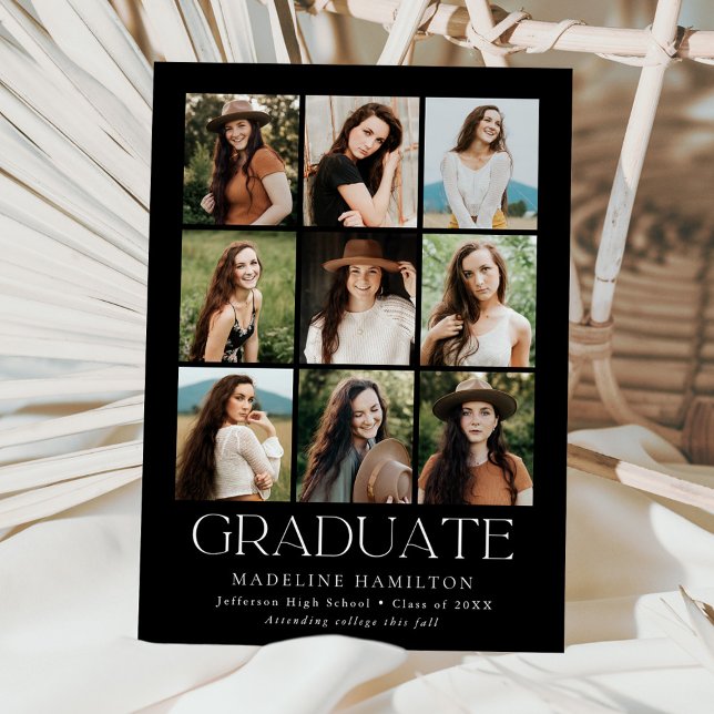 Modern Grid Black 9 Photo Collage Graduation Announcement (Creator Uploaded)