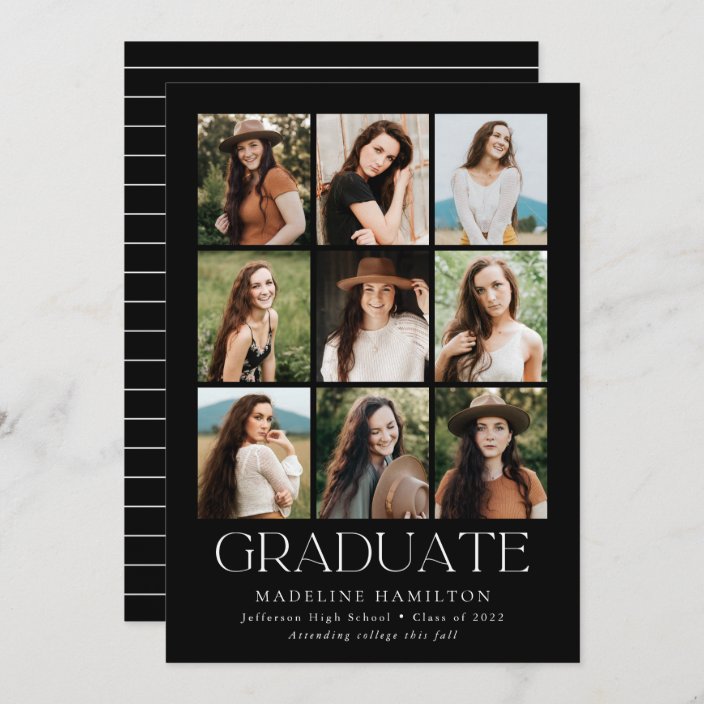 Modern Grid Black 9 Photo Collage Graduation Party Invitation | Zazzle.com