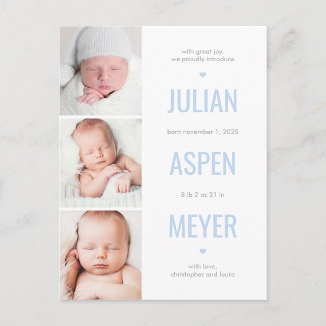 Modern Grid Editable Color Announcement Postcard (Front)