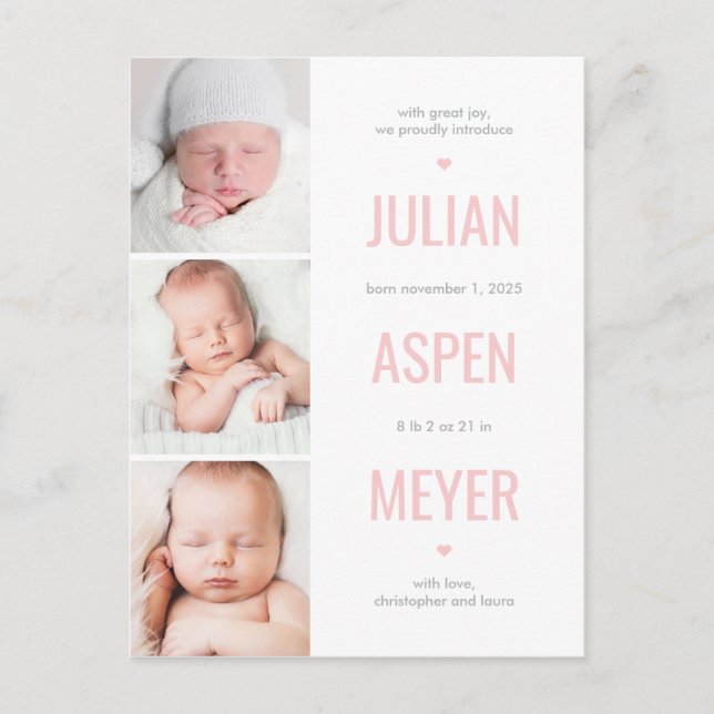 Modern Grid Editable Color Announcement Postcard (Front)