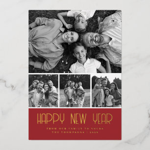 Modern Grid New Year Photo Foil Holiday Card