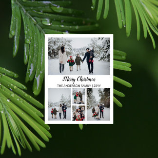 Modern Grid Photo Merry Christmas Holiday Postcard