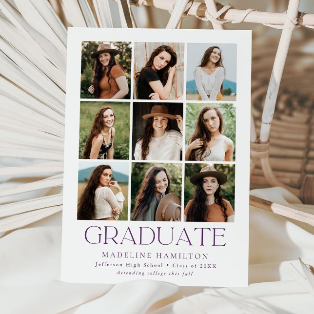 Modern Grid Purple 9 Photo Collage Graduation Announcement (Creator Uploaded)