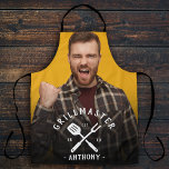 Modern Grillmaster Cool Name Men's Apron<br><div class="desc">Cool and funny personalized gift for the grillmaster in your life. Simply upload his photo and customize with his name and birth year and this will be a great gift for your head chef,  wether it be a boyfriend,  husband,  dad or uncle.</div>