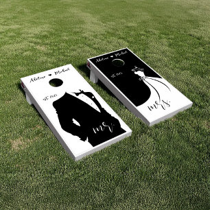 Modern Groom And Bride Wedding Cornhole Set