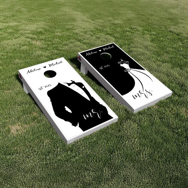 Modern Groom And Bride Wedding Cornhole Set (Creator Uploaded)