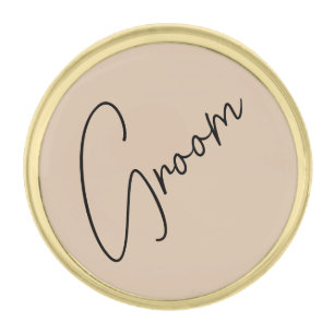 Modern Groom Beige + Black Script Gold Finish Lapel Pin