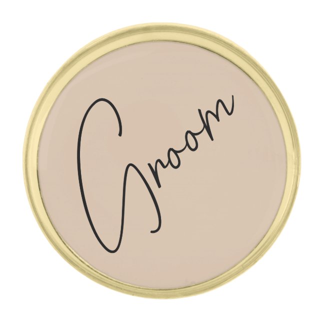 Modern Groom | Beige + Black Script Gold Finish Lapel Pin (Front)