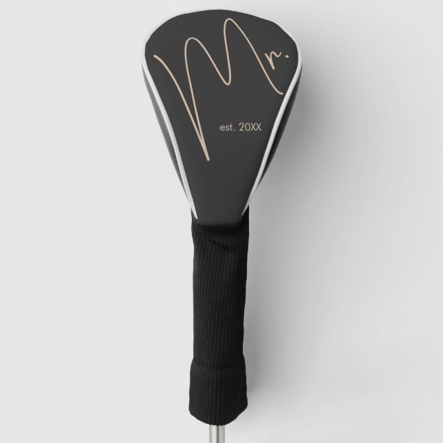 Modern Groom | Beige + Black Script Golf Head Cover (Front)