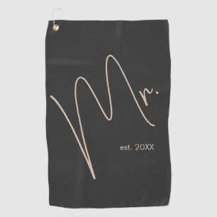 Modern Groom   Beige + Black Script Golf Towel