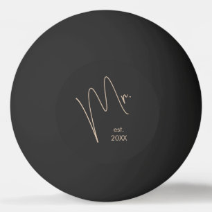 Modern Groom Beige + Black Script Ping Pong Ball