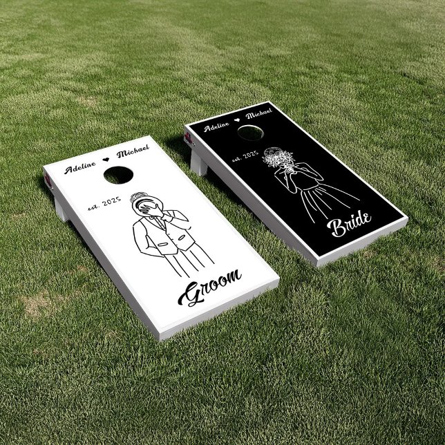 Modern Groom Bride Wedding Cornhole Set (Creator Uploaded)