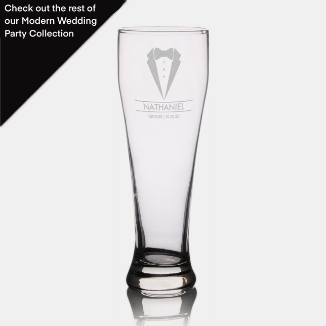 Modern Groom Custom Name with Tuxedo Pilsner Glass (Creator Uploaded)