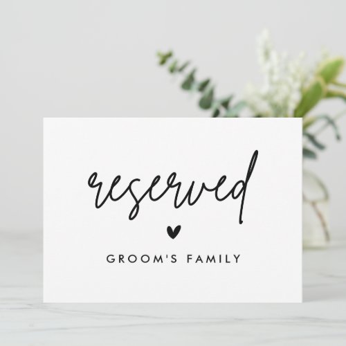 Modern Groom Family Wedding Reserved Sign Announcement