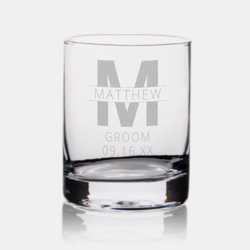 Modern Groom Monogram Etched Rocks Glass