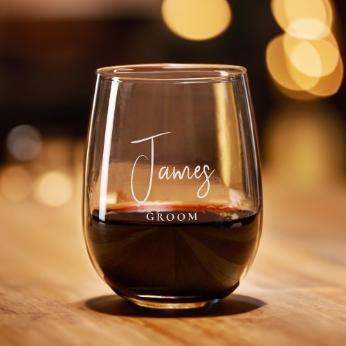 Modern Groom Wedding Stemless Wine Glass