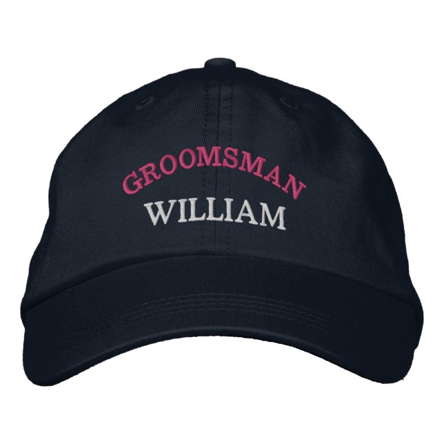 Modern Groomsman Bachelor Party Custom Embroidered Baseball Cap (Front)