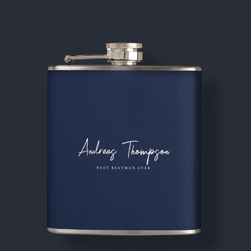 Modern Groomsman Bestman Best Man Dark Navy Blue Flask