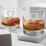 Modern Groomsman Custom Name with Tuxedo Rocks Glass<br><div class="desc">Elevate your groomsmen gifts with our custom rock whiskey glass-a timeless keepsake that combines style and personalization. The sleek silhouette of a tuxedo sets the tone, while beneath it, the groomsman’s name and the wedding date add a touch of individuality. Crafted for those who appreciate both sophistication and sentiment, this...</div>