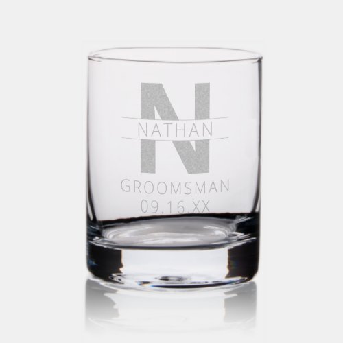 Modern Groomsman Monogram Etched Rocks Glass