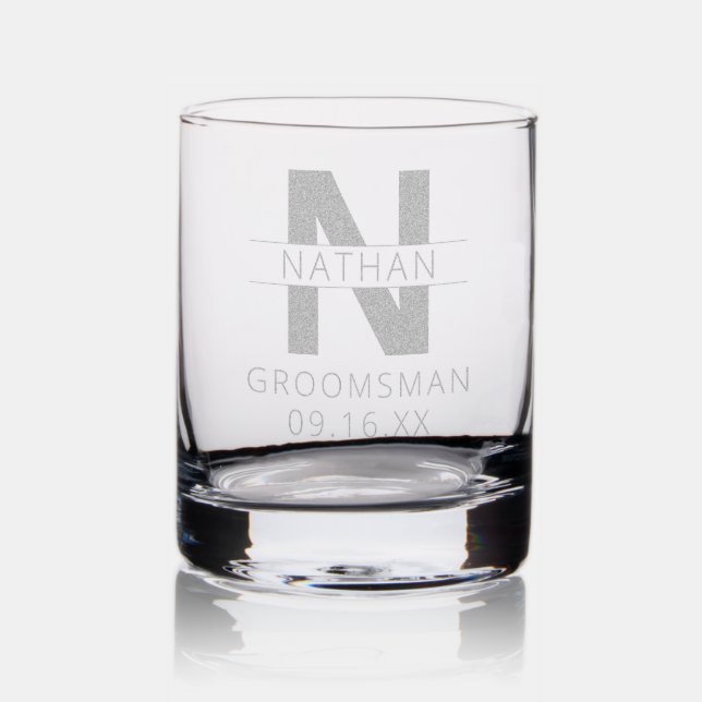 Modern Groomsman Monogram Etched Rocks Glass (Glassware)